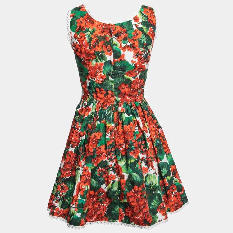 Pre Owned Dolce & Gabbana Red Floral Printed Cotton Sleeveless Mini Dress S
