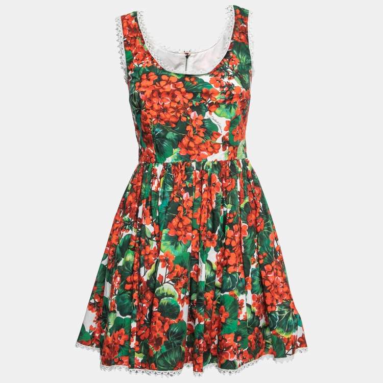 Pre Owned Dolce & Gabbana Red Floral Printed Cotton Sleeveless Mini Dress S