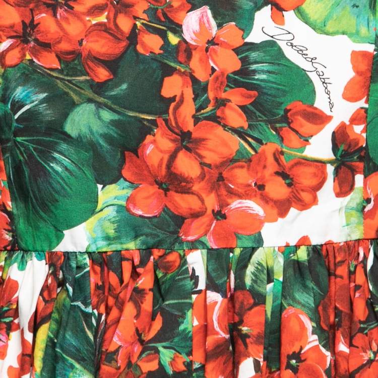 Pre Owned Dolce & Gabbana Red Floral Printed Cotton Sleeveless Mini Dress S