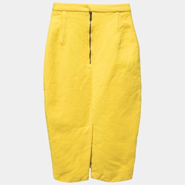 Pre Owned Dolce & Gabbana Yellow Wool Pencil Skirt S