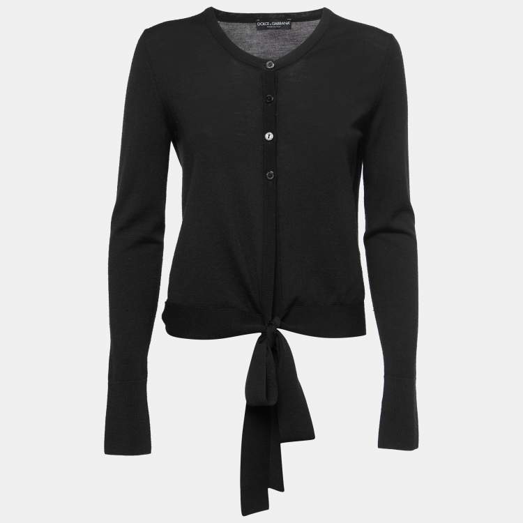 Pre Owned Dolce & Gabbana Black Wool Tie Front Cardigan L