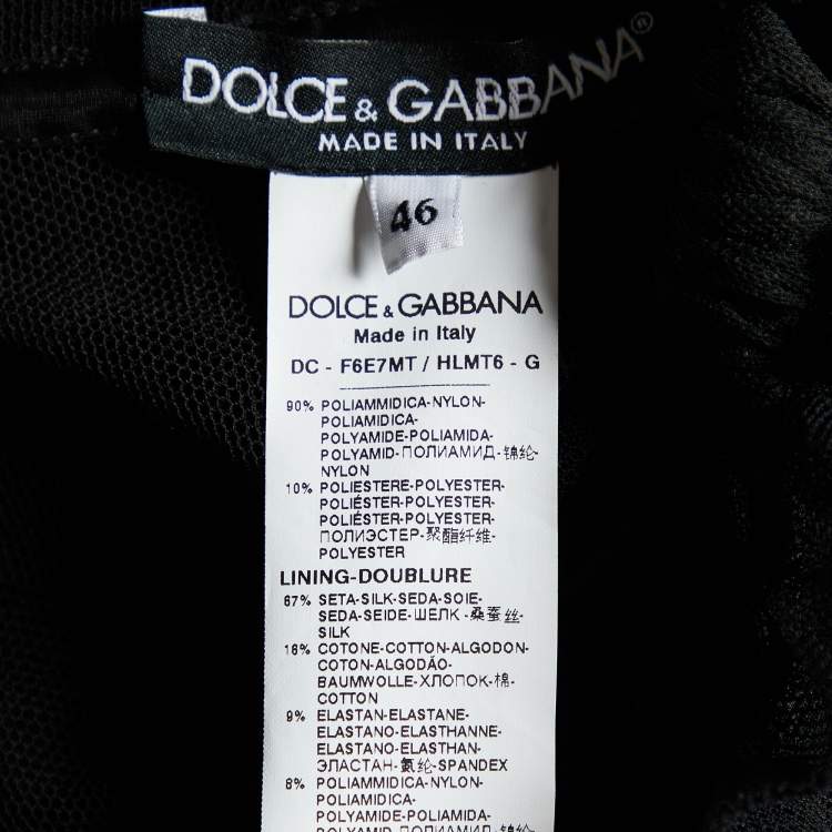 Pre Owned Dolce & Gabbana Black Plumetis Tulle Ruched Midi Dress L