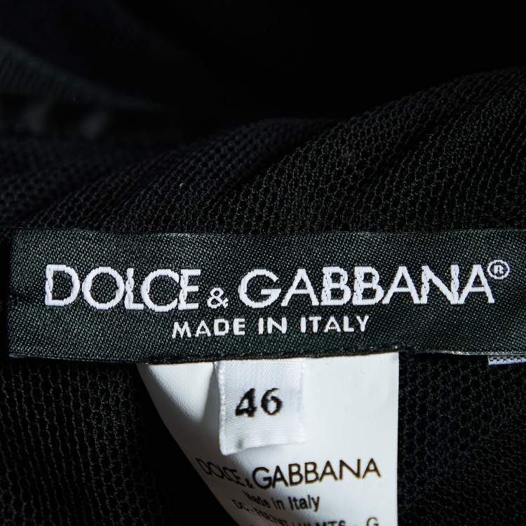 Pre Owned Dolce & Gabbana Black Plumetis Tulle Ruched Midi Dress L