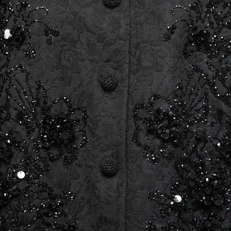Pre Owned Dolce & Gabbana Black Floral Jacquard Embellished Coat M