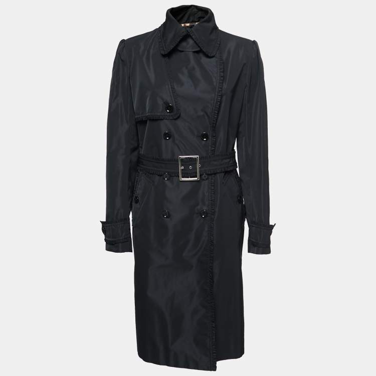 Pre Owned Dolce & Gabbana Black Synthetic Double-Breasted Belted Coat L
