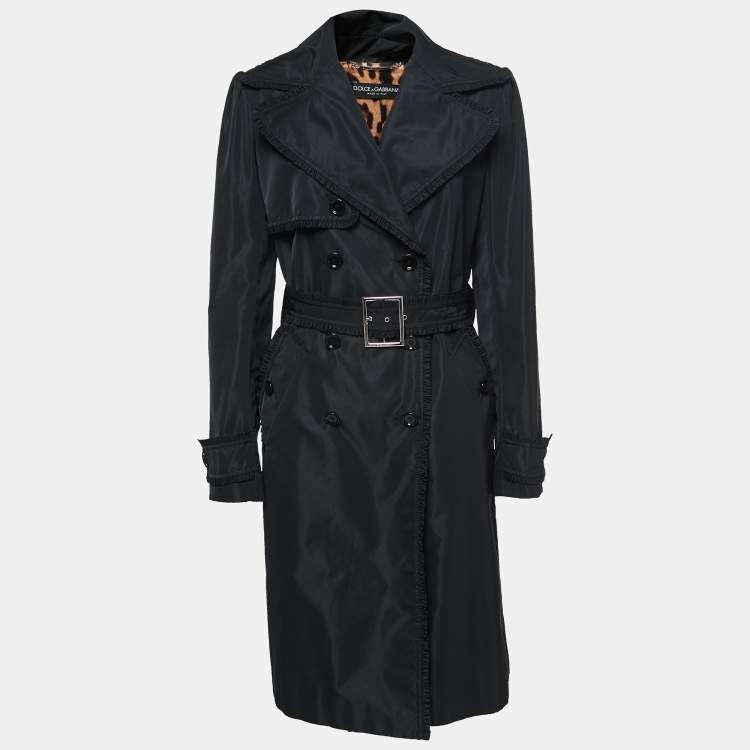 Pre Owned Dolce & Gabbana Black Synthetic Double-Breasted Belted Coat L