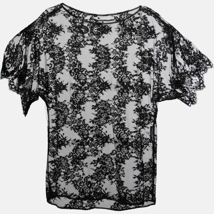 مملوكة مسبقًا Dolce & Gabbana Black Floral Lace Sheer Top S