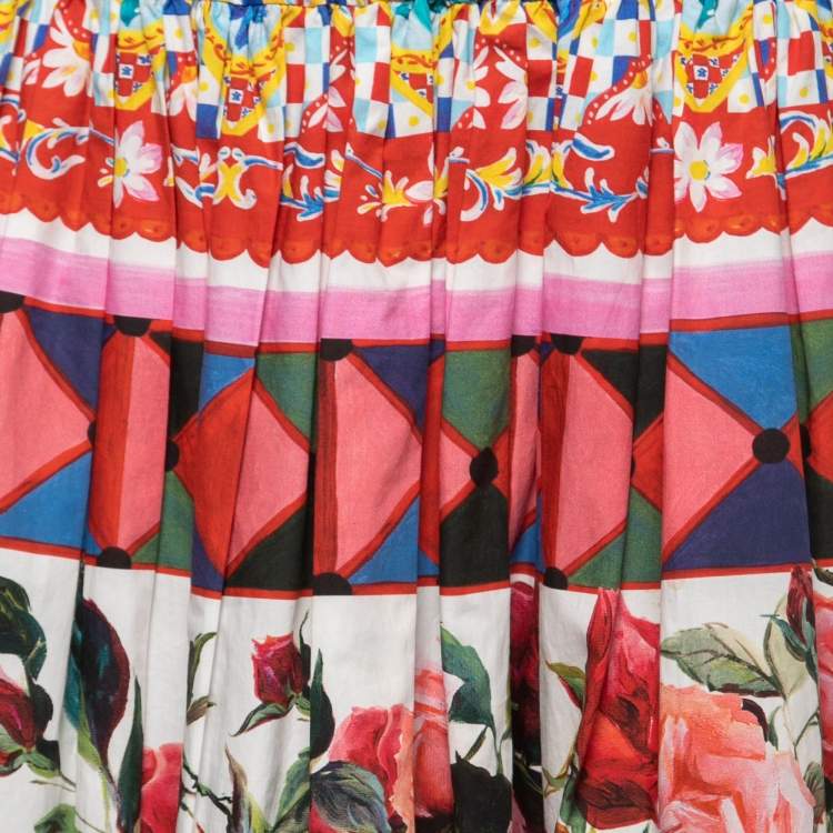 مملوكة مسبقًا Dolce & Gabbana Multicolor Mambo Print Cotton Pleated Skirt M