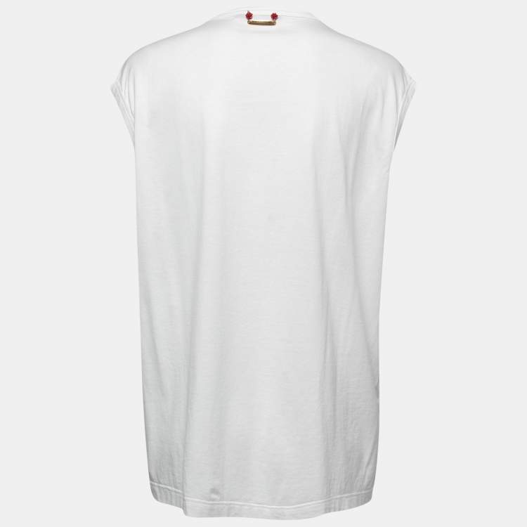 Pre Owned Dolce & Gabbana White L'amore e Bellezza Print Cotton Sleeveless T-Shirt L