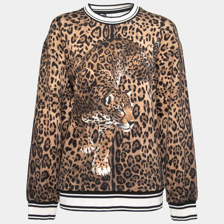 Pre Owned Dolce & Gabbana Brown Leopard Print Cotton Sweatshirt S