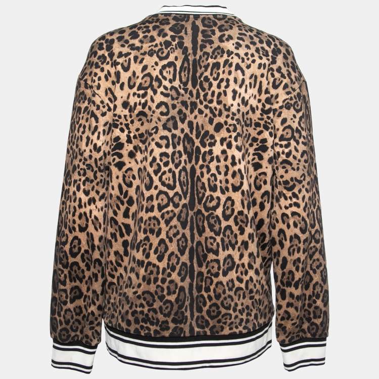 Pre Owned Dolce & Gabbana Brown Leopard Print Cotton Sweatshirt S