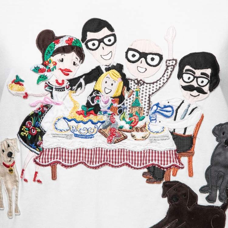Pre Owned Dolce & Gabbana White Cotton Family Patched T-Shirt XS