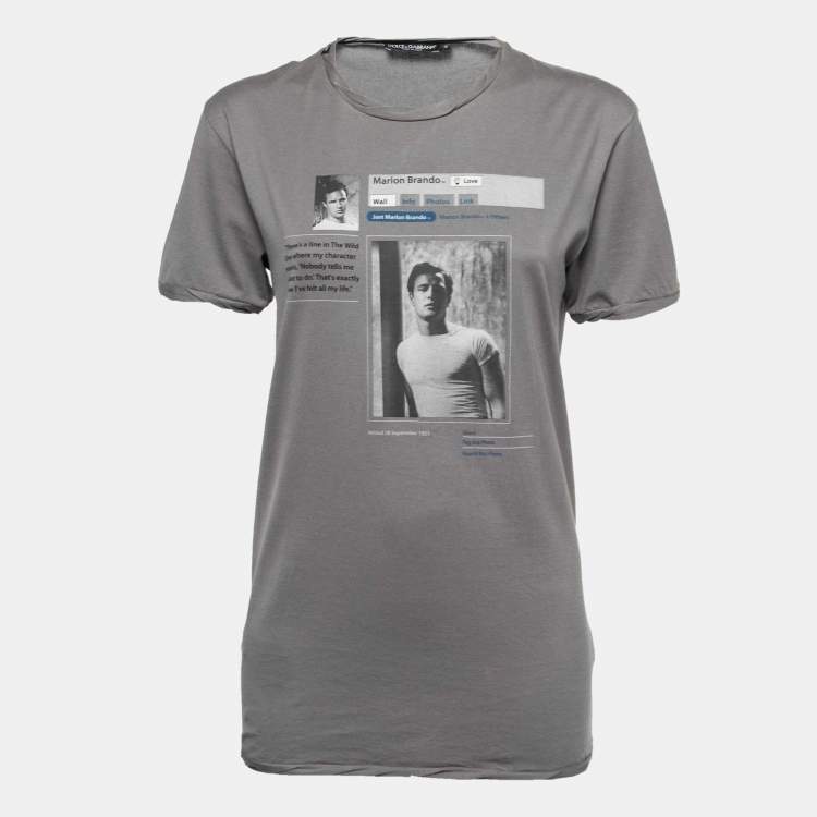 Pre Owned Dolce & Gabbana Grey Cotton Marlon Brando Print T-Shirt M