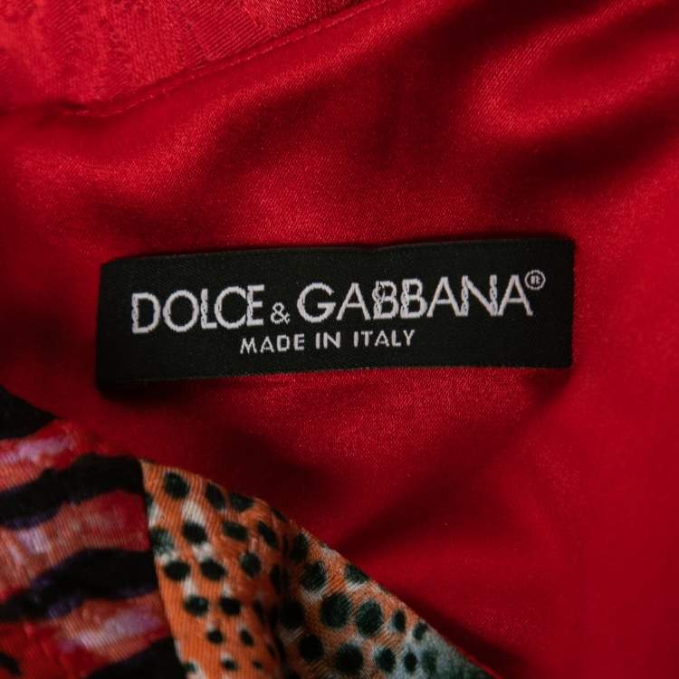 Pre Owned Dolce & Gabbana Red Fish Print Jacquard Sleeveless Shift Dress S