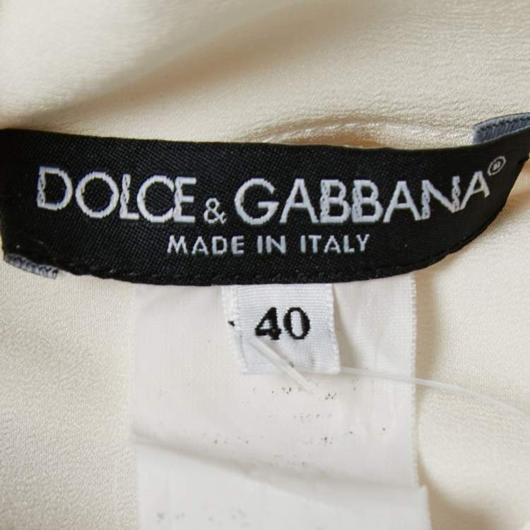 Pre Owned Dolce & Gabbana Cream Silk Satin Flower Detail Tank Top S