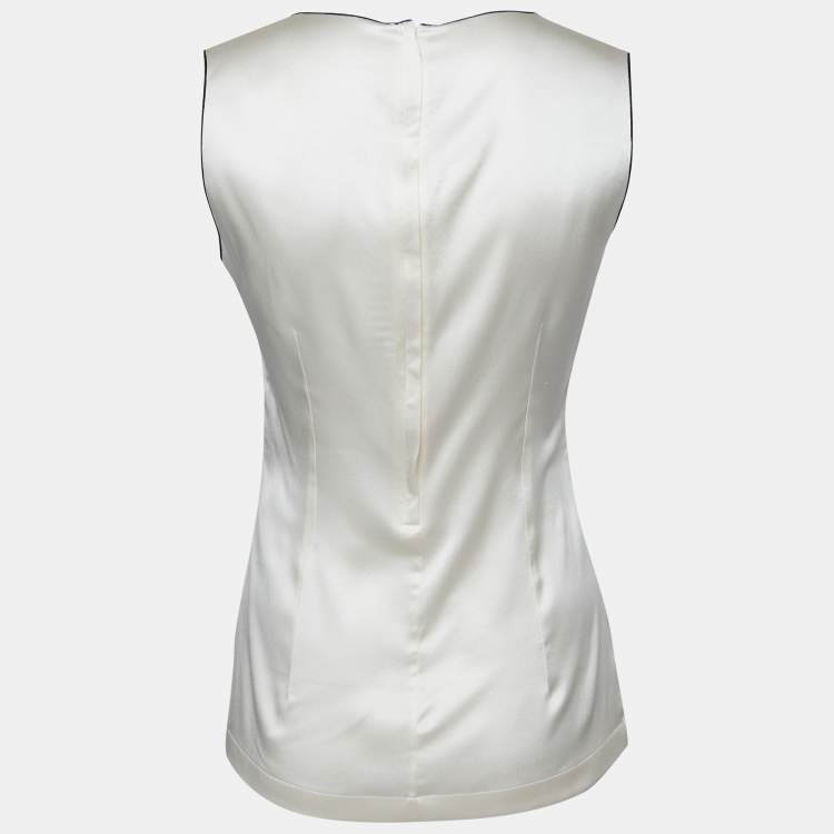 Pre Owned Dolce & Gabbana Cream Silk Satin Flower Detail Tank Top S