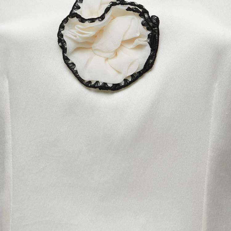 Pre Owned Dolce & Gabbana Cream Silk Satin Flower Detail Tank Top S