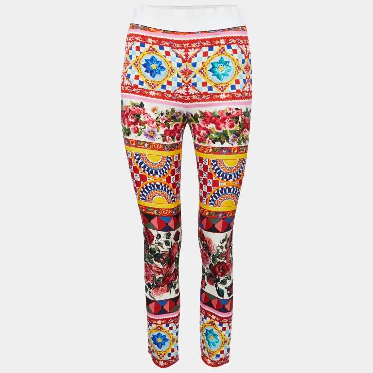 Pre Owned Dolce & Gabbana Multicolor Mambo Print Silk Slim Fit Trousers S