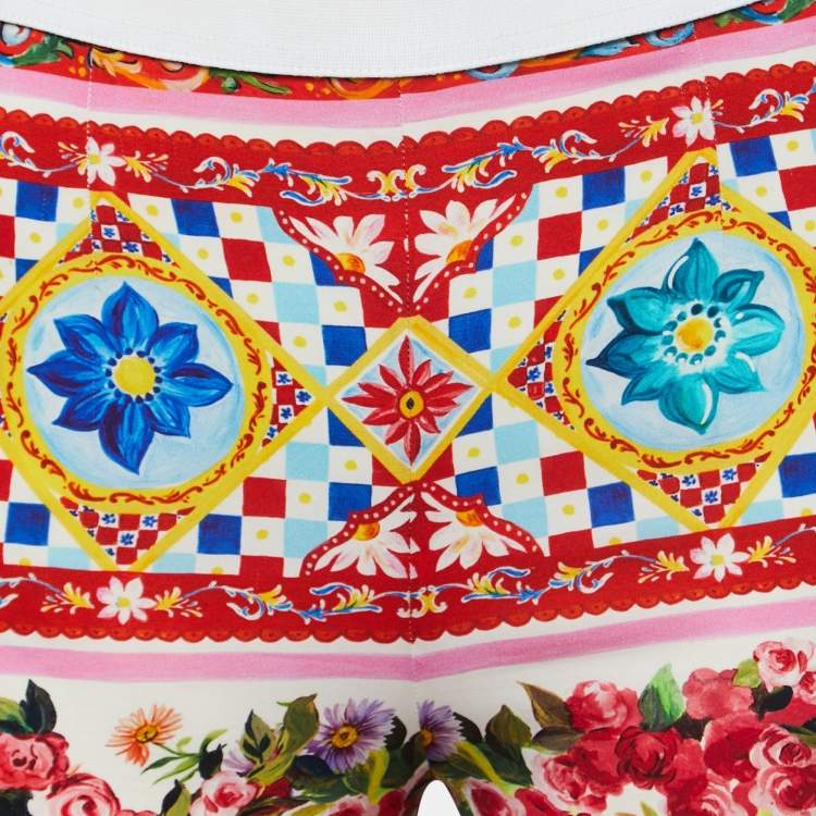 Pre Owned Dolce & Gabbana Multicolor Mambo Print Silk Slim Fit Trousers S
