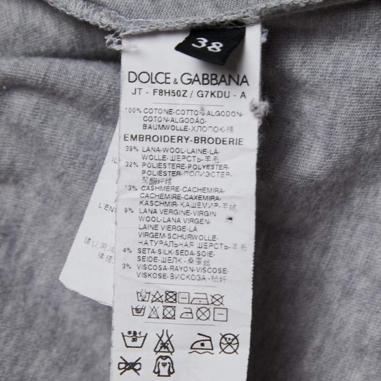 Pre Owned Dolce & Gabbana Grey Cotton DG Family Appliqued T-Shirt S