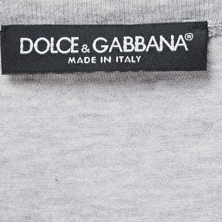 Pre Owned Dolce & Gabbana Grey Cotton DG Family Appliqued T-Shirt S