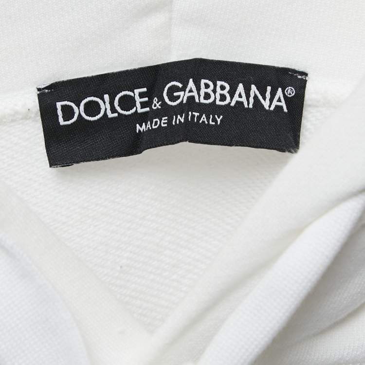Pre Owned Dolce & Gabbana White Logo Print Cotton Hooded Sweatshirt M