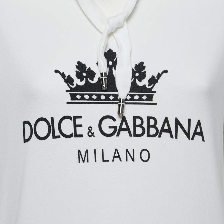 Pre Owned Dolce & Gabbana White Logo Print Cotton Hooded Sweatshirt M