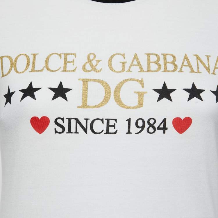Pre Owned Dolce & Gabbana White Cotton Logo Print T-Shirt XS