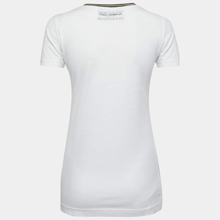 Pre Owned Dolce & Gabbana White Cotton Logo Print T-Shirt XS