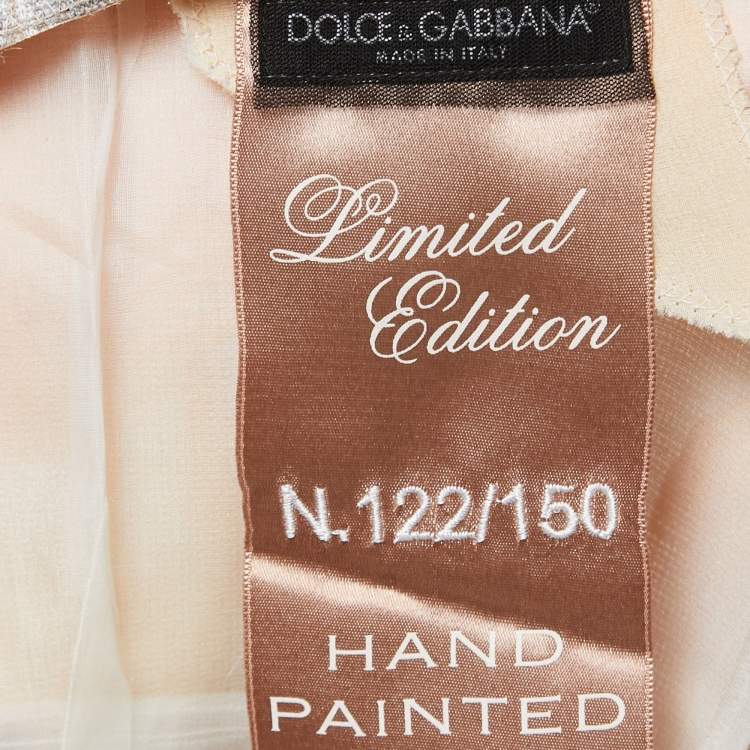 Pre Owned Dolce & Gabbana Beige Floral Hand Painted Canvas Limited Edition Midi Dress M