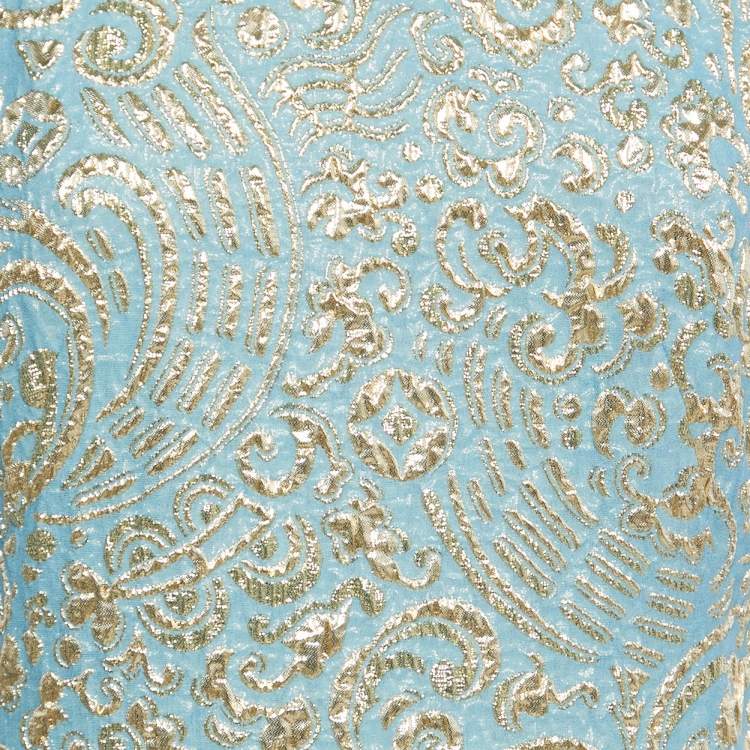 Pre Owned Dolce & Gabbana Blue & Gold Jacquard Silk Sleeveless Dress M
