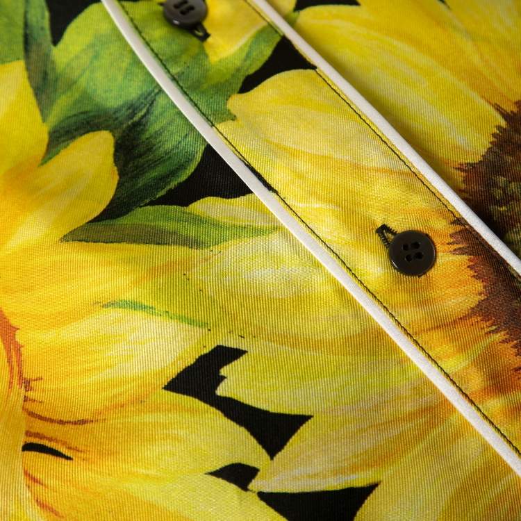 Pre Owned Dolce & Gabbana Black Sunflower Printed Silk Pajama Shirt M