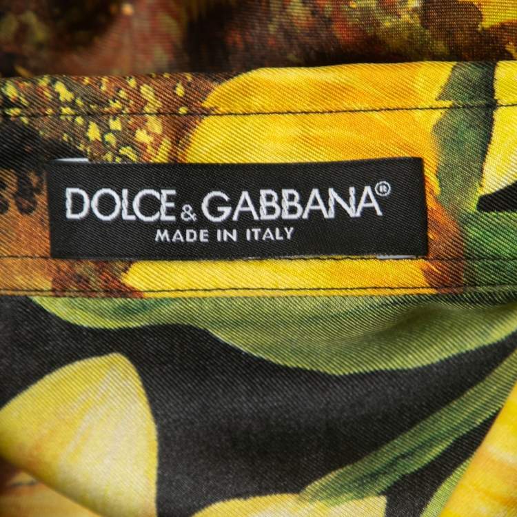 Pre Owned Dolce & Gabbana Black Sunflower Printed Silk Pajama Shirt M