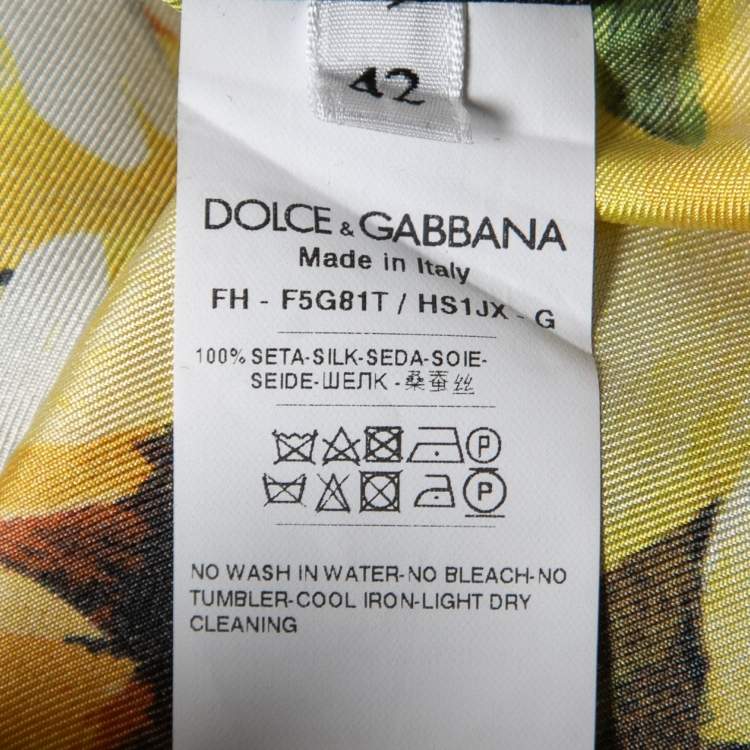 Pre Owned Dolce & Gabbana Black Sunflower Printed Silk Pajama Shirt M