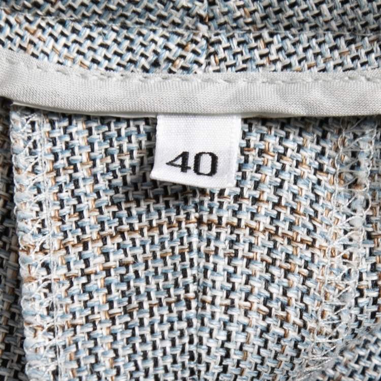 Pre Owned Dolce & Gabbana Blue Textured Linen Blend Trousers S