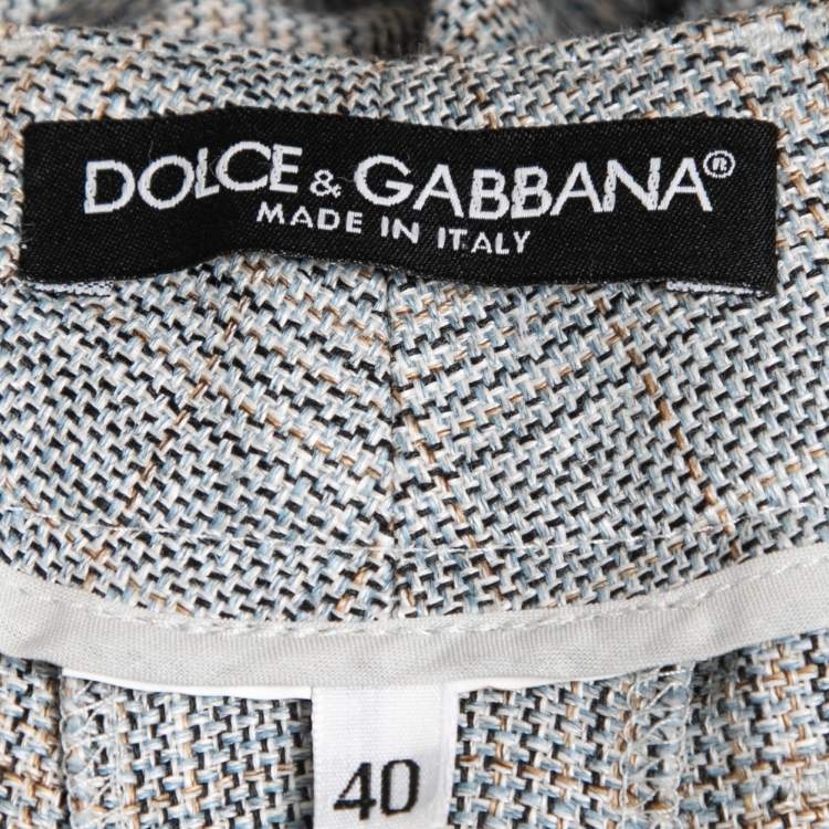 Pre Owned Dolce & Gabbana Blue Textured Linen Blend Trousers S