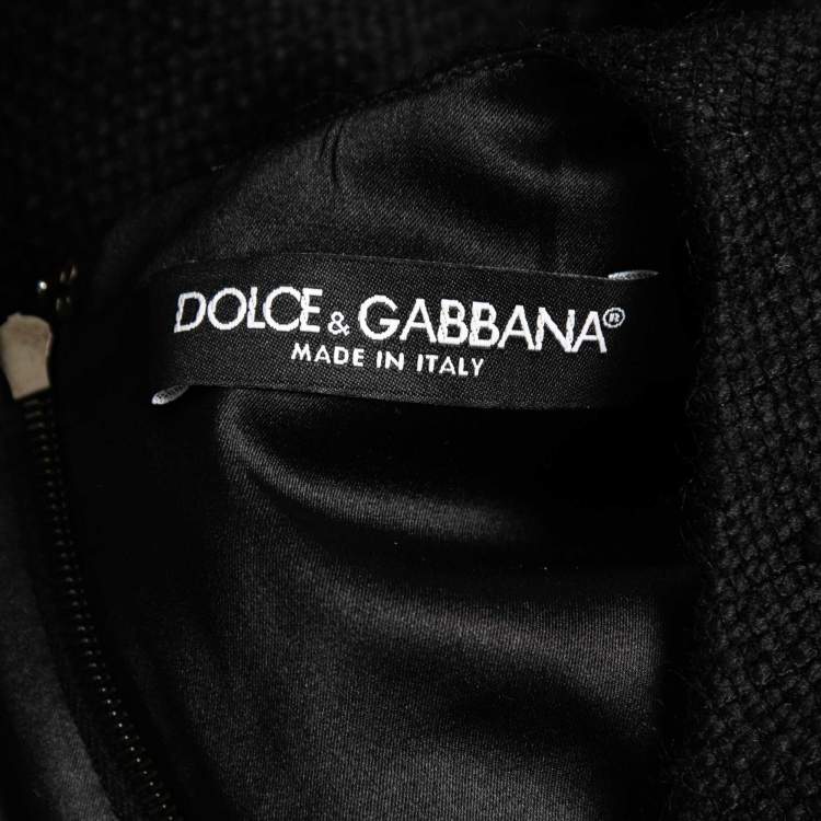Pre Owned Dolce & Gabbana Black Tweed Fringed Mid-Length Dress M