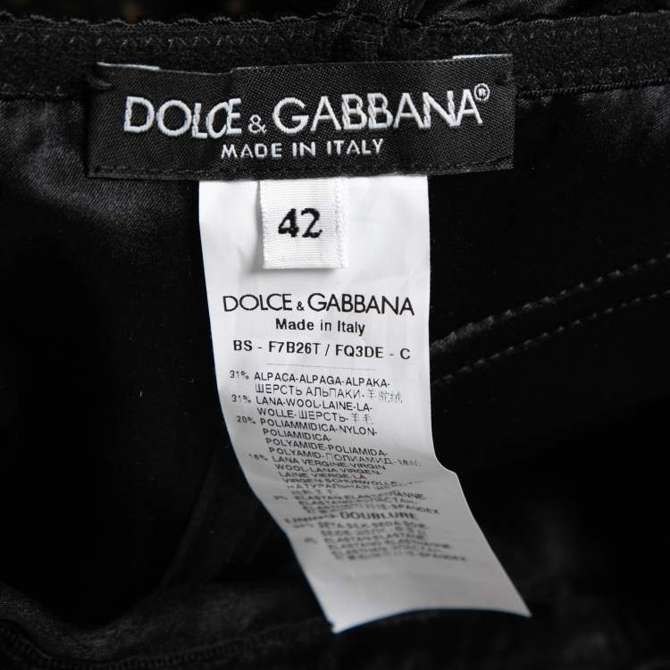Pre Owned Dolce & Gabbana Brown/Grey Patterned Wool Bustier Long Sleeve Crop Top M