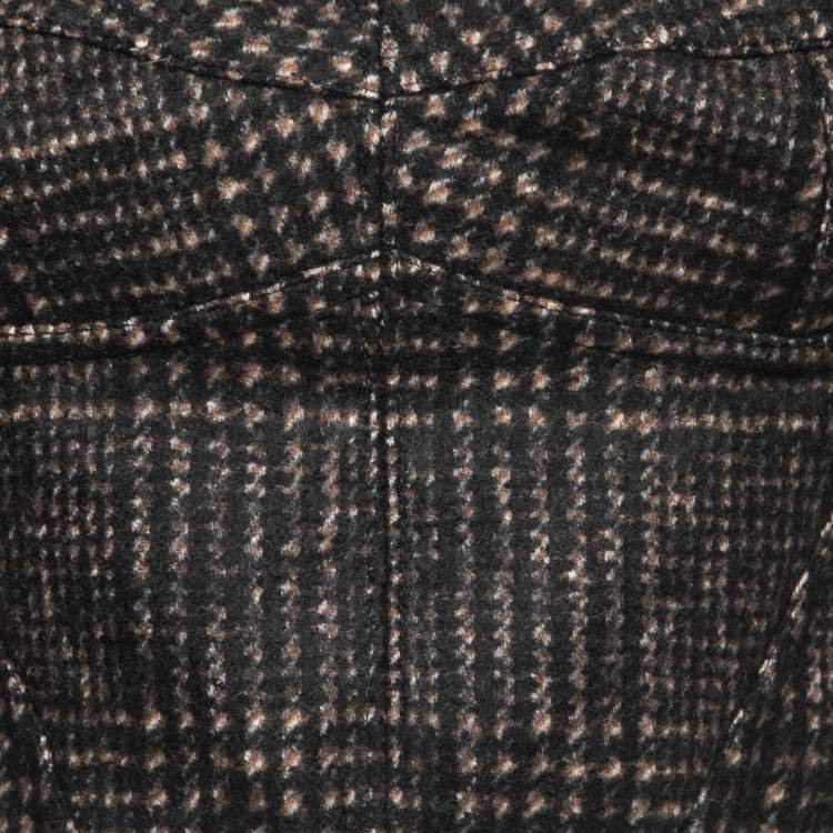 Pre Owned Dolce & Gabbana Brown/Grey Patterned Wool Bustier Long Sleeve Crop Top M
