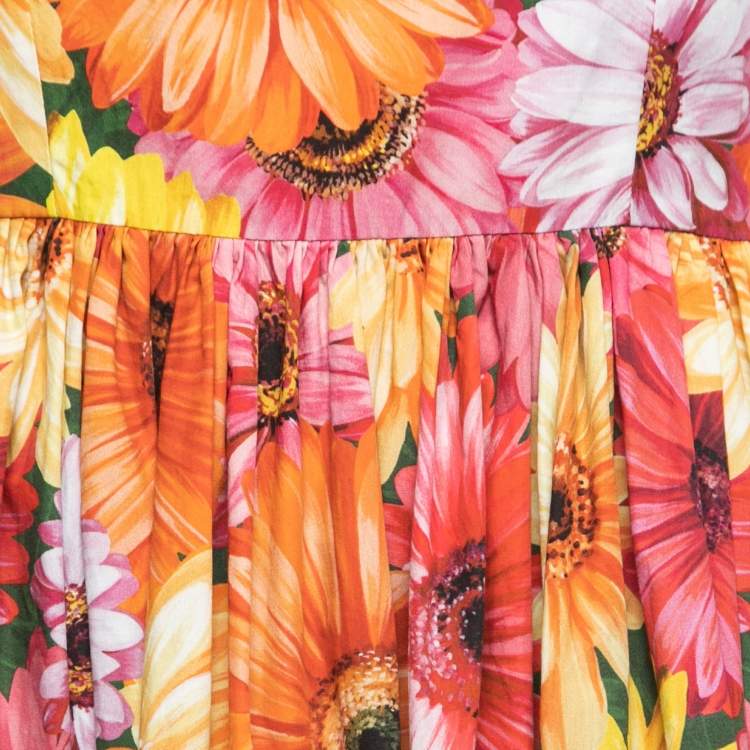 Pre Owned Dolce & Gabbana Multicolor Floral Print Cotton Flared Midi Dress M