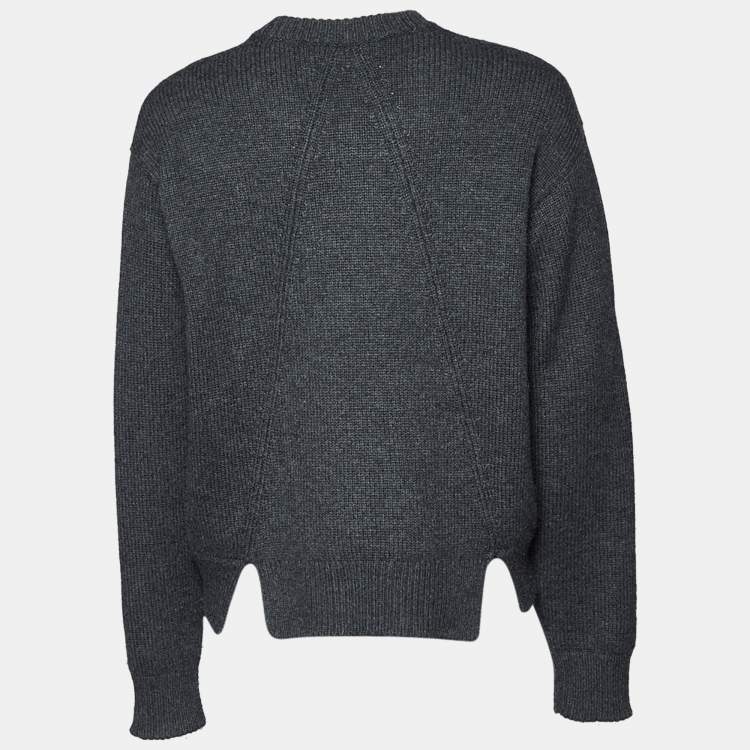 Pre Owned Dolce & Gabbana Dark Grey Embroidered Cashmere Crewneck Sweater S