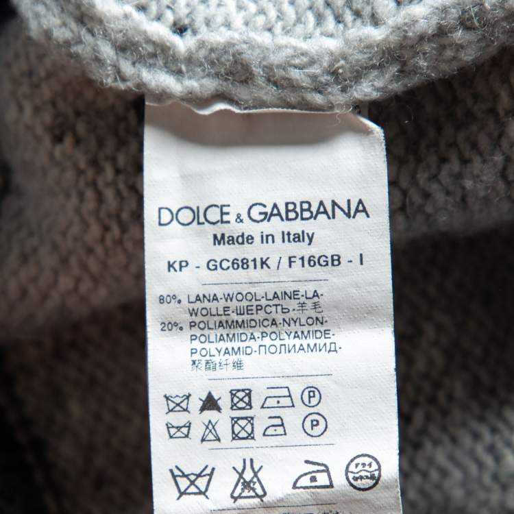 Pre Owned Dolce & Gabbana Grey Striped Wool Turtleneck Sweater L