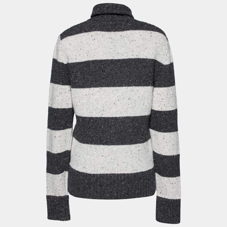 Pre Owned Dolce & Gabbana Grey Striped Wool Turtleneck Sweater L