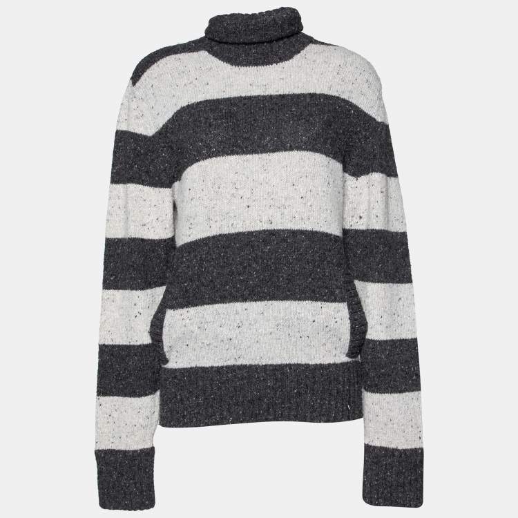 Pre Owned Dolce & Gabbana Grey Striped Wool Turtleneck Sweater L