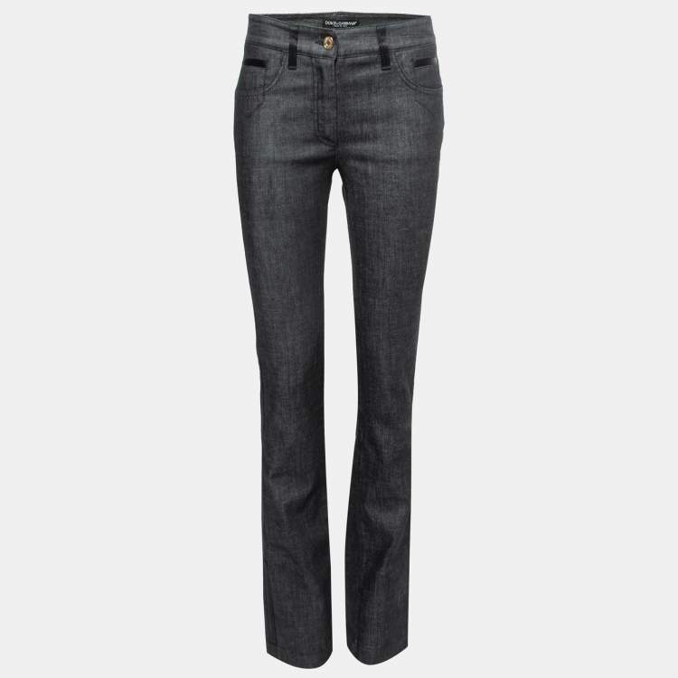 Pre Owned Dolce & Gabbana Black Denim Satin Stripe Detail Jeans M Waist 27"