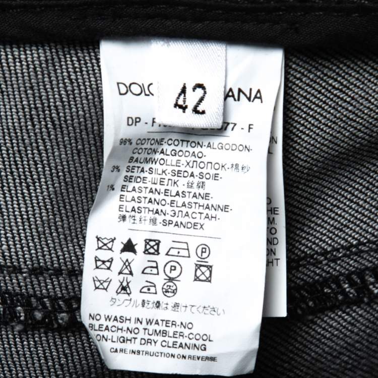 Pre Owned Dolce & Gabbana Black Denim Satin Stripe Detail Jeans M Waist 27"