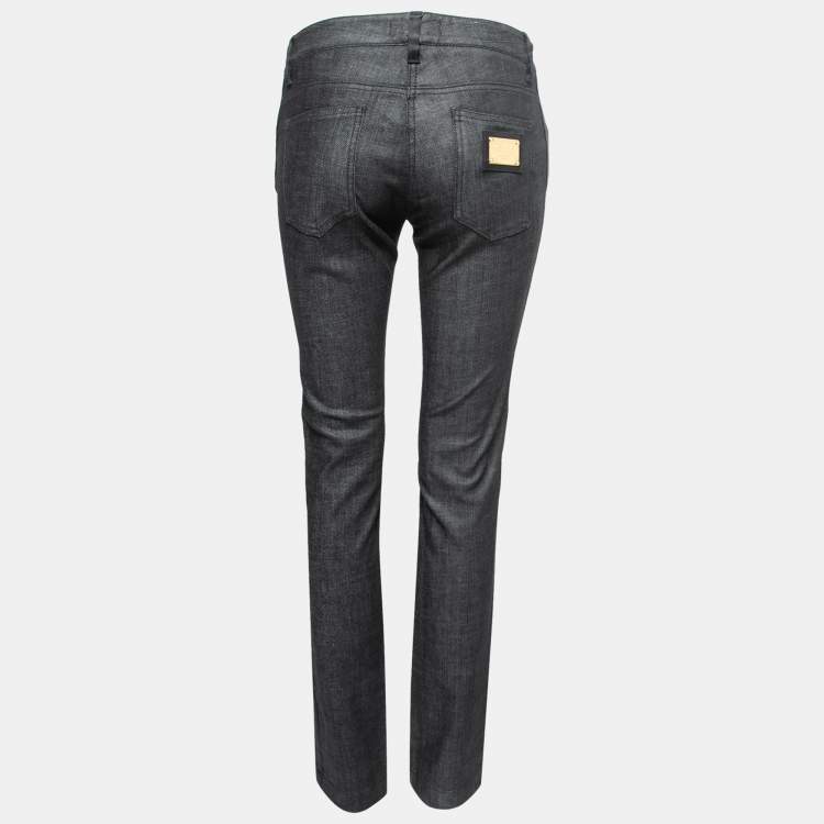 Pre Owned Dolce & Gabbana Black Denim Satin Stripe Detail Jeans M Waist 27"