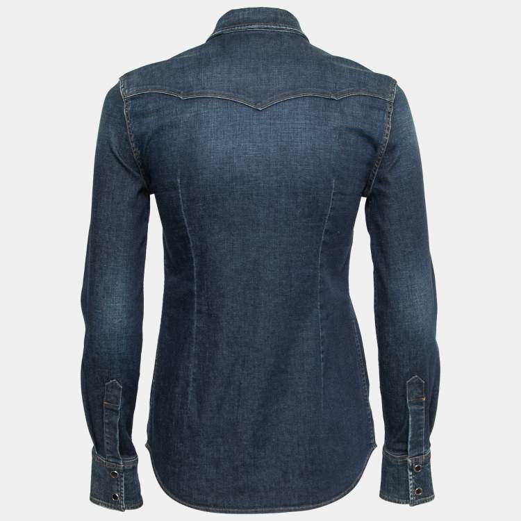 Pre Owned Dolce & Gabbana Blue Denim Western Shirt XS