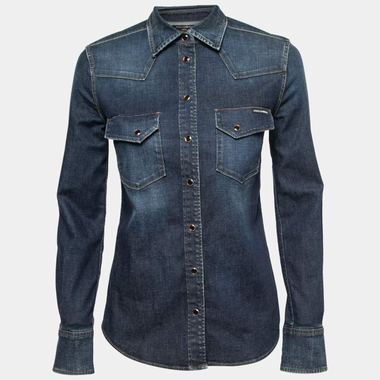 Pre Owned Dolce & Gabbana Blue Denim Western Shirt XS