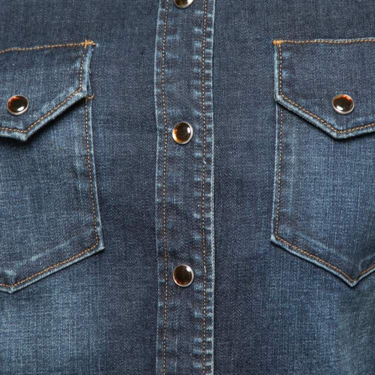 Pre Owned Dolce & Gabbana Blue Denim Western Shirt XS